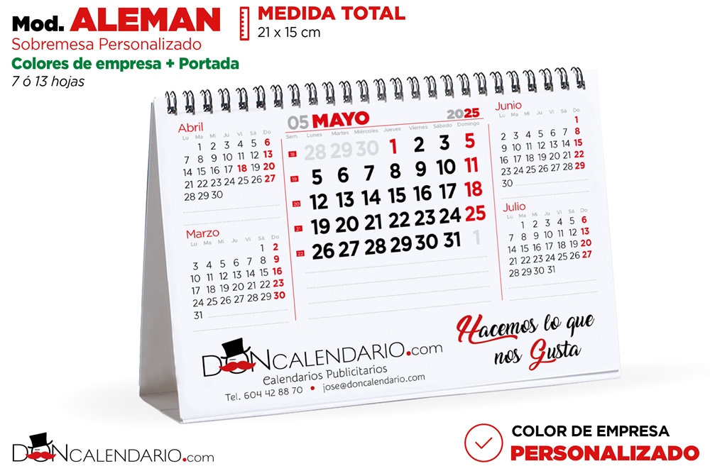 calendario de mesa con 5 meses por página