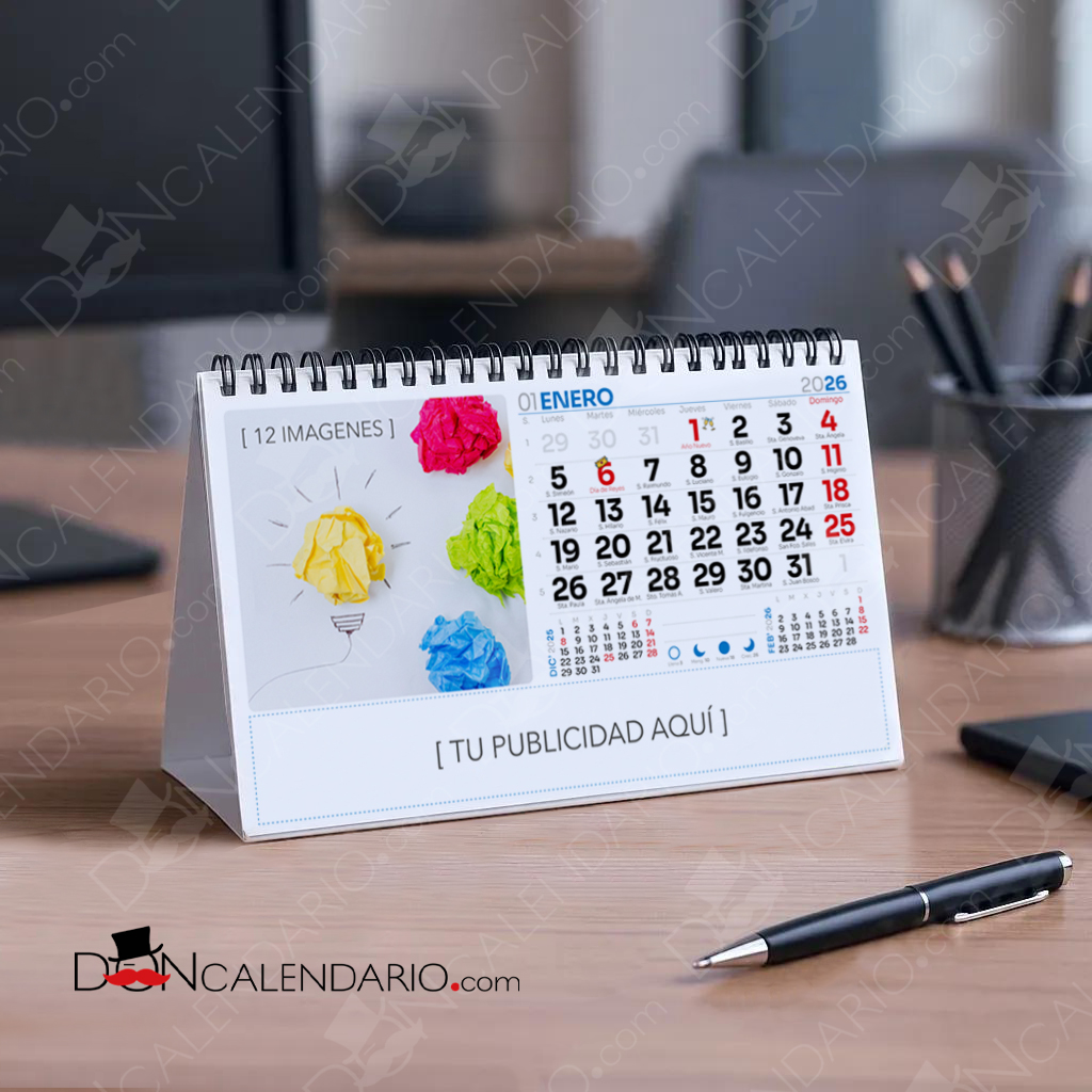 Calendario sobremesa personalizado con tus imágenes y colores de marca.