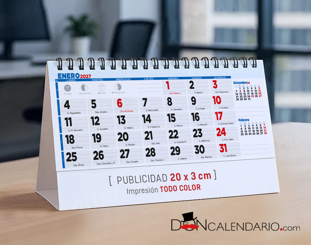 Calendarario 2027 Sobremesa notas planificador diario