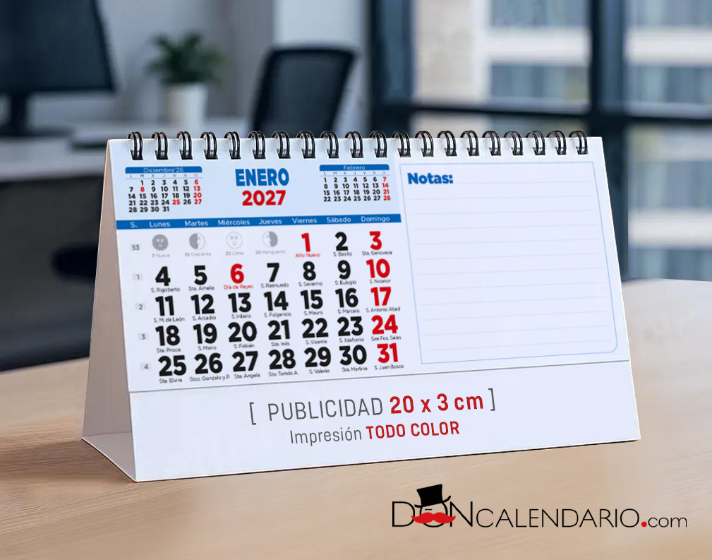 Calendarario 2027 Sobremesa notas
