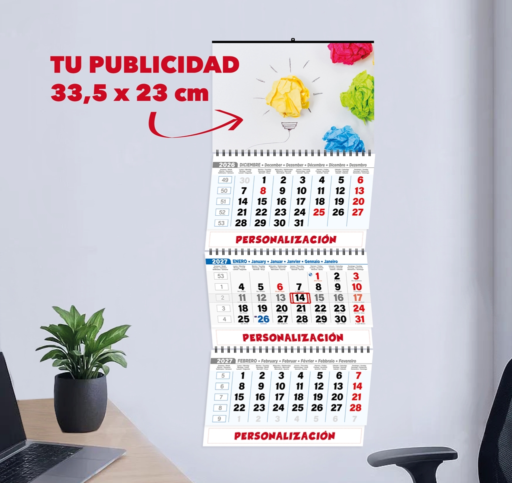 Calendario pared 3 meses europeo