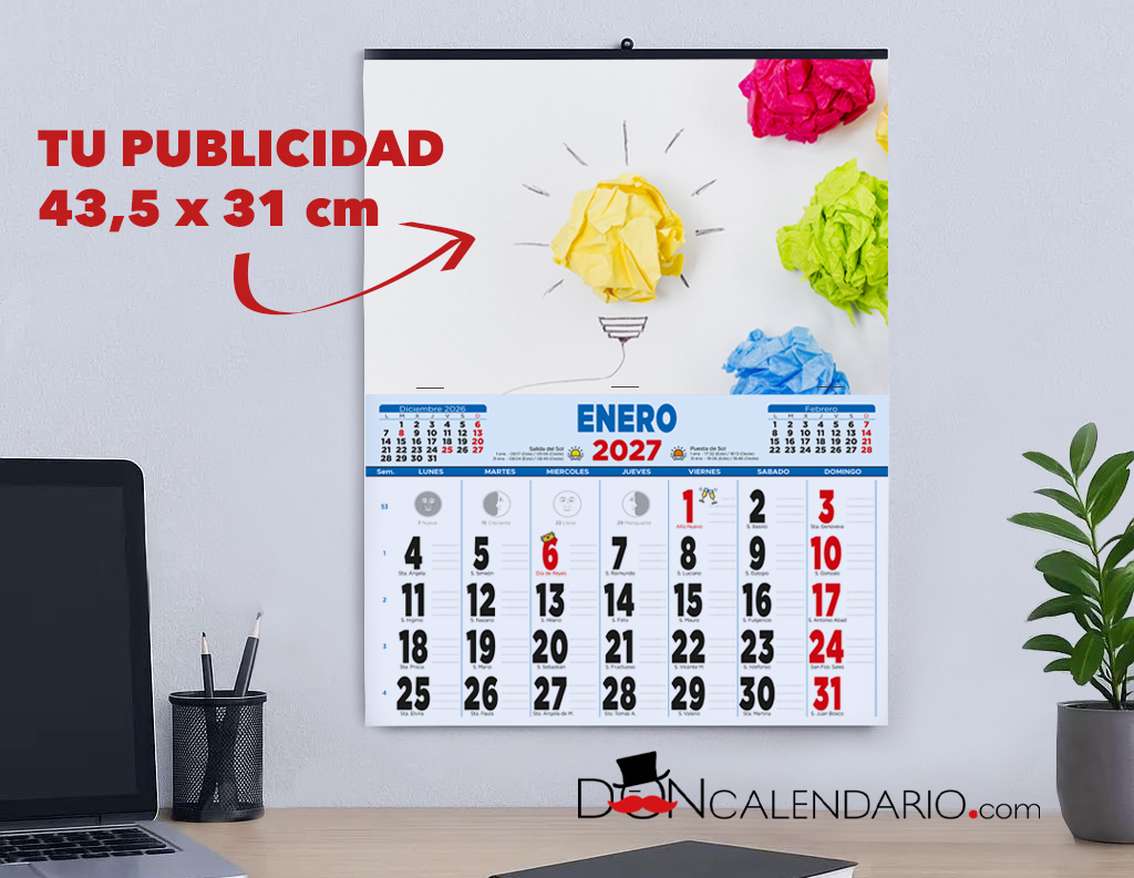 Calendario pared cartela personalizada faldilla 435 mensual