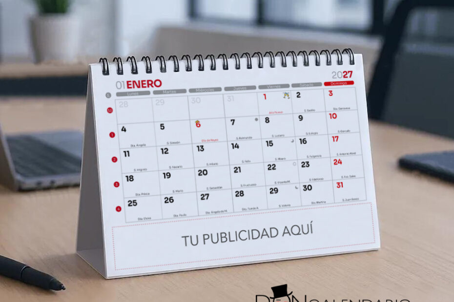 Calendario de mesa con cuadrícula tamaño A5 personalizado.